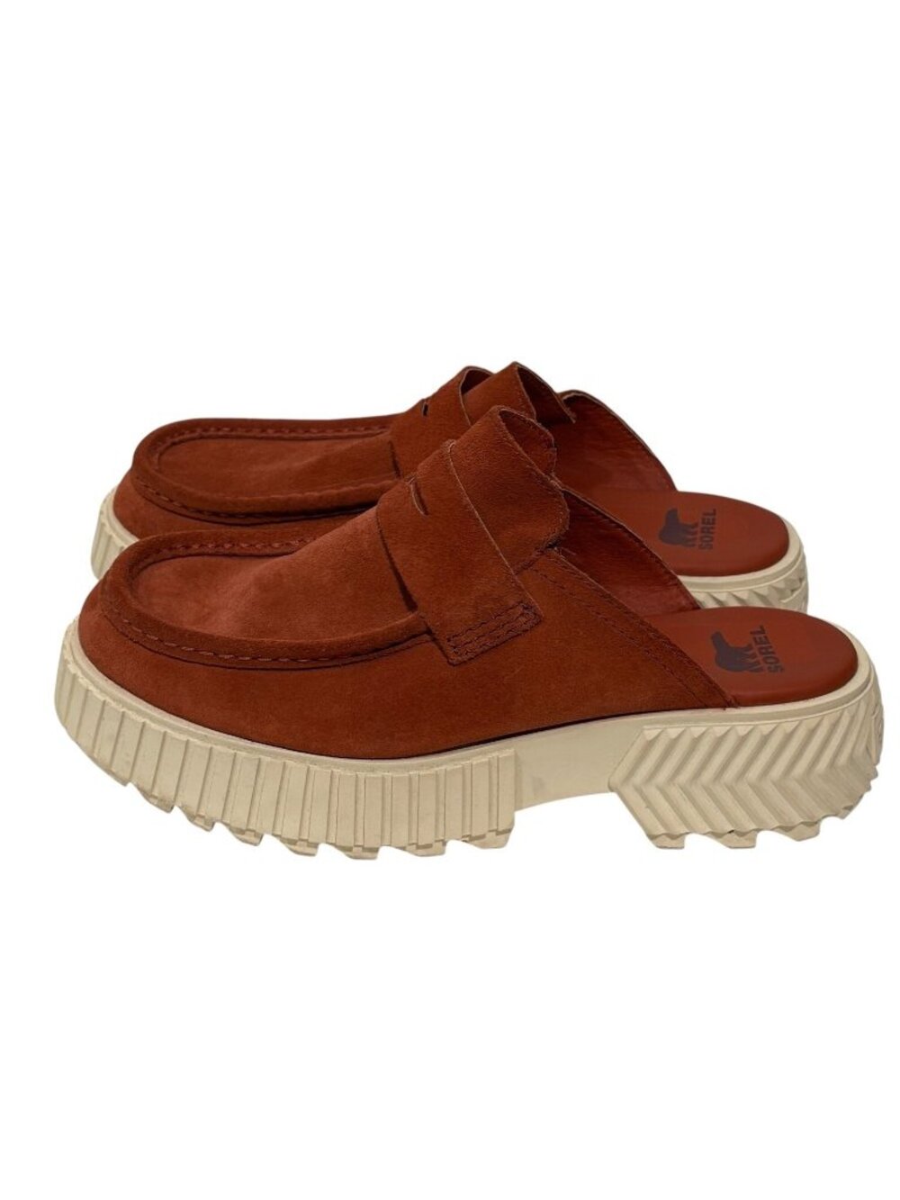 Sorel Ona Ave Shoes Womens 8.5 Orange Rust Suede Platform Chunky Mule Clog Penny